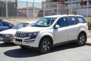 Calama, Chile - November 17, 2015: White car Mahindra XUV500 in the city street.